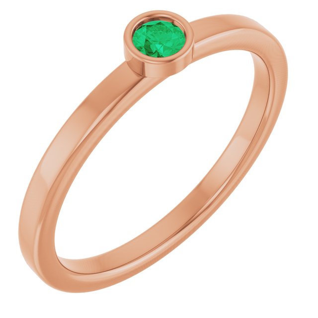 14K Rose 3 mm Lab-Grown Emerald Ring