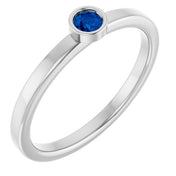 14K White 3 mm Natural Blue Sapphire Ring