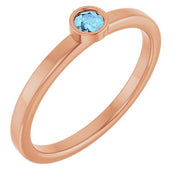 14K Rose 3 mm Natural Aquamarine Ring