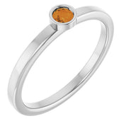 Rhodium-Plated Sterling Silver 3 mm Natural Citrine Ring