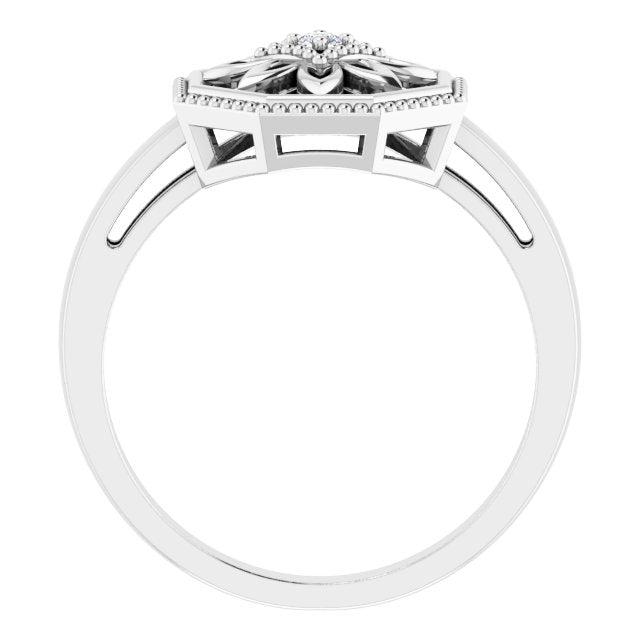 Sterling Silver .03 CTW Natural Diamond Filigree Ring