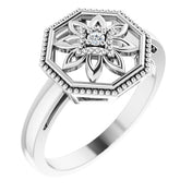 Sterling Silver .03 CTW Natural Diamond Filigree Ring