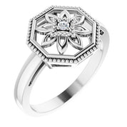 Sterling Silver .03 CTW Natural Diamond Filigree Ring
