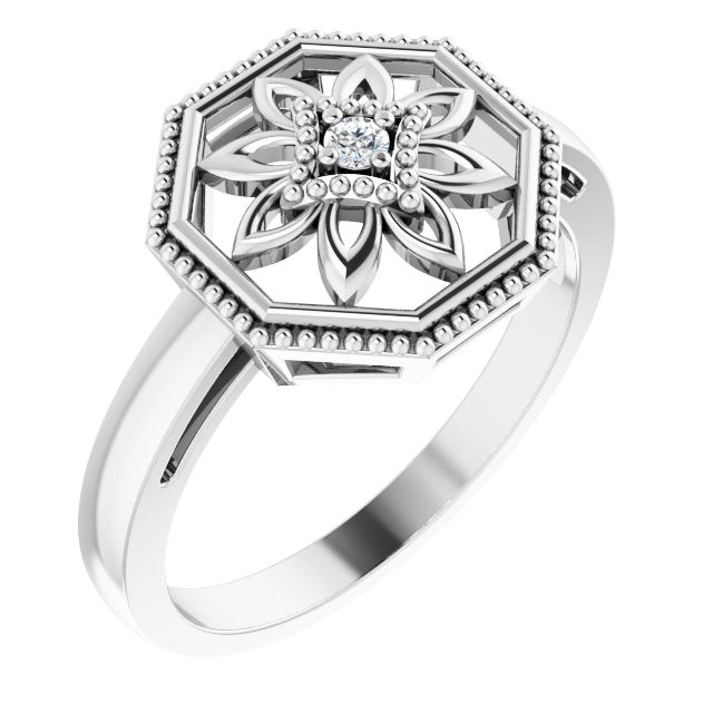 Sterling Silver .03 CTW Natural Diamond Filigree Ring