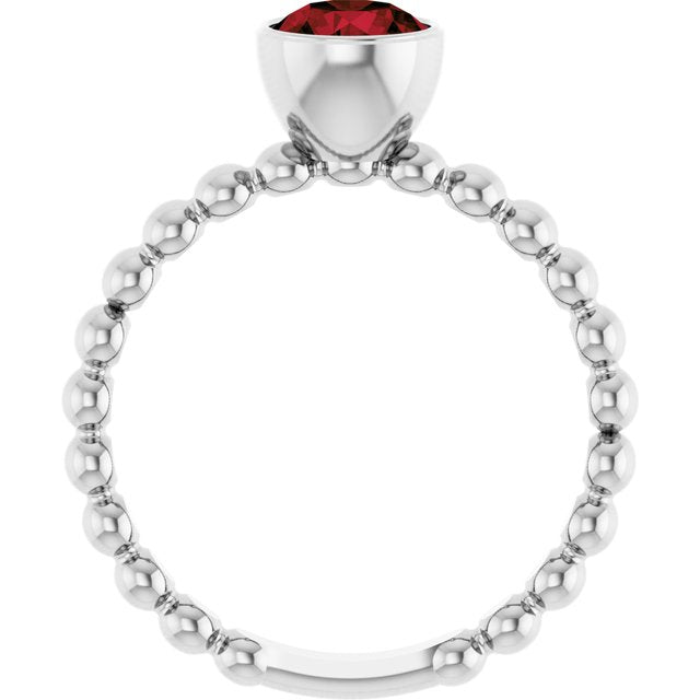 Sterling Silver Natural Mozambique Garnet Family Beaded Stackable Ring