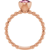 14K Rose Natural Pink Tourmaline Family Beaded Stackable Ring