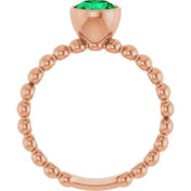 14K Rose Natural Emerald Family Beaded Stackable Ring
