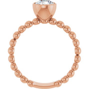 14K Rose Natural White Sapphire Family Beaded Stackable Ring