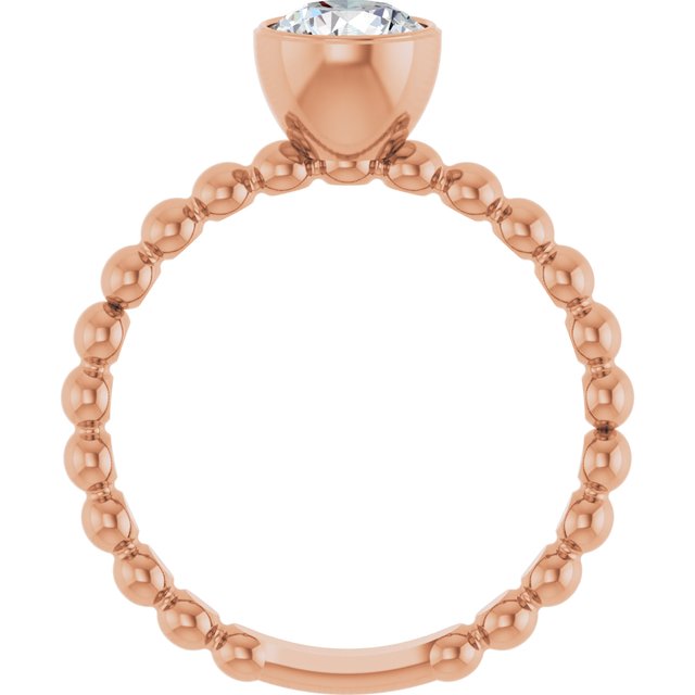 14K Rose Natural White Sapphire Family Beaded Stackable Ring