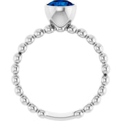 14K White Natural Blue Sapphire Family Beaded Stackable Ring