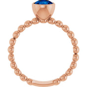 14K Rose Lab-Grown Blue Sapphire Family Beaded Stackable Ring
