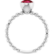 14K White Lab-Grown Ruby Family Beaded Stackable Ring