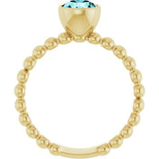 14K Yellow Natural Blue Zircon Family Beaded Stackable Ring
