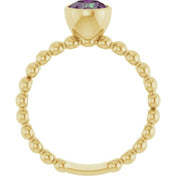 14K Yellow Lab-Grown Alexandrite Family Beaded Stackable Ring