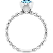 14K White Natural Aquamarine Family Beaded Stackable Ring