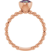 14K Rose Lab-Grown Alexandrite Family Beaded Stackable Ring