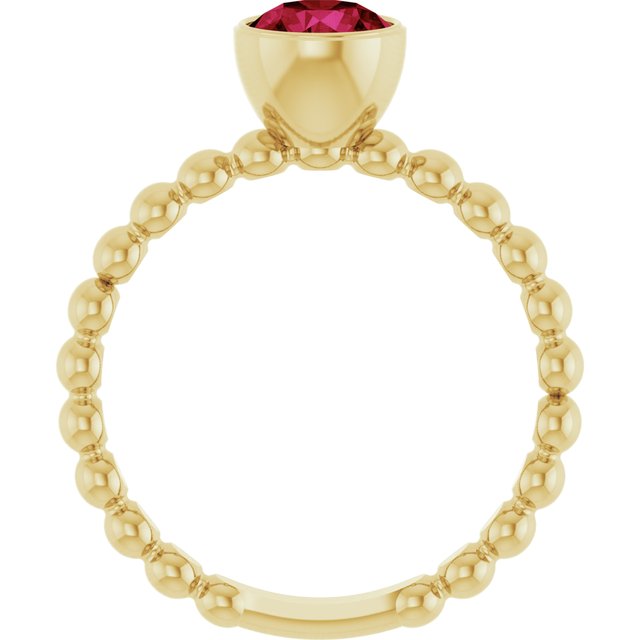 14K Yellow Lab-Grown Ruby Family Beaded Stackable Ring