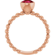 14K Rose Lab-Grown Ruby Family Beaded Stackable Ring