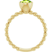 14K Yellow Natural Peridot Family Beaded Stackable Ring