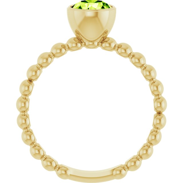 14K Yellow Natural Peridot Family Beaded Stackable Ring