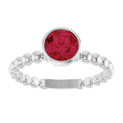 Sterling Silver Lab-Grown Ruby Family Beaded Stackable Ring