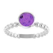 Sterling Silver Natural Amethyst Family Beaded Stackable Ring