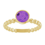 14K Yellow Natural Amethyst Family Beaded Stackable Ring