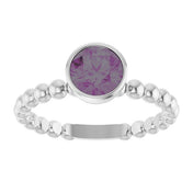 14K White Lab-Grown Alexandrite Family Beaded Stackable Ring
