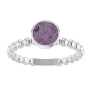 14K White Lab-Grown Alexandrite Family Beaded Stackable Ring
