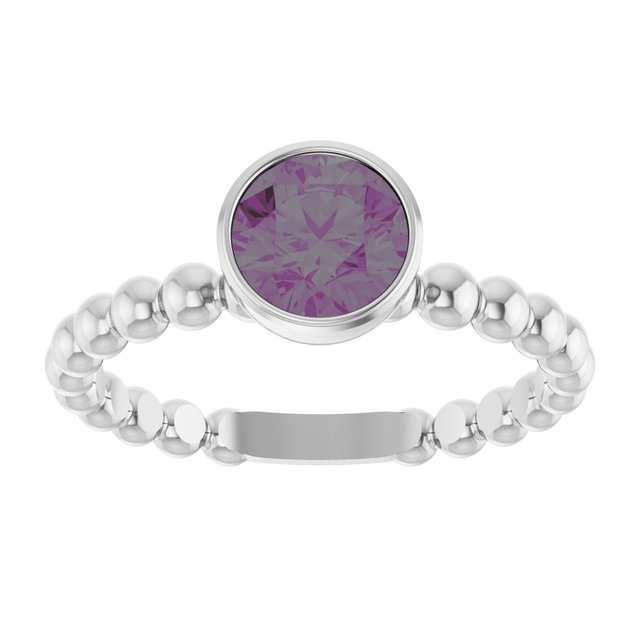 14K White Lab-Grown Alexandrite Family Beaded Stackable Ring