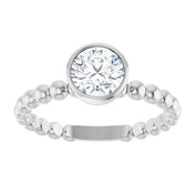 14K White Natural White Sapphire Family Beaded Stackable Ring