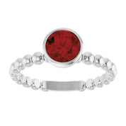 Sterling Silver Natural Mozambique Garnet Family Beaded Stackable Ring