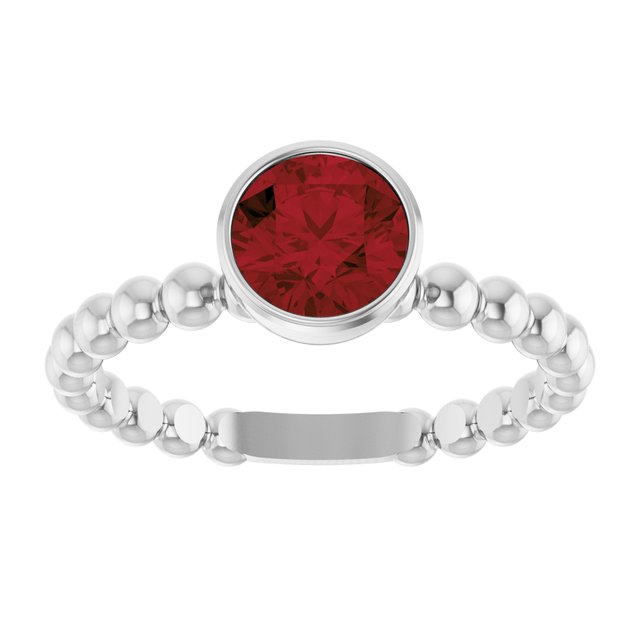 Sterling Silver Natural Mozambique Garnet Family Beaded Stackable Ring