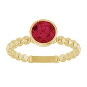 14K Yellow Lab-Grown Ruby Family Beaded Stackable Ring