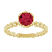 14K Yellow Lab-Grown Ruby Family Beaded Stackable Ring
