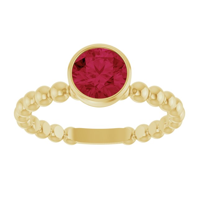 14K Yellow Lab-Grown Ruby Family Beaded Stackable Ring