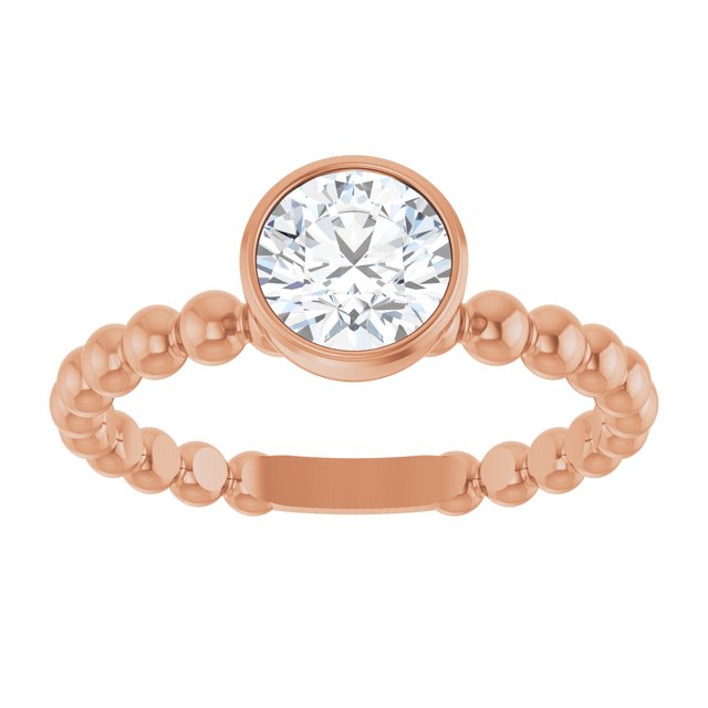14K Rose Natural White Sapphire Family Beaded Stackable Ring