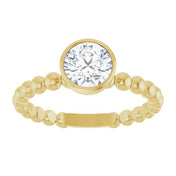 14K Yellow Natural White Sapphire Family Beaded Stackable Ring
