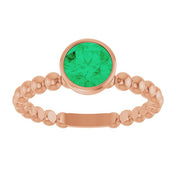 14K Rose Natural Emerald Family Beaded Stackable Ring