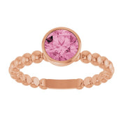 14K Rose Natural Pink Tourmaline Family Beaded Stackable Ring