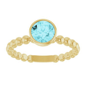 14K Yellow Natural Blue Zircon Family Beaded Stackable Ring