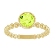 14K Yellow Natural Peridot Family Beaded Stackable Ring