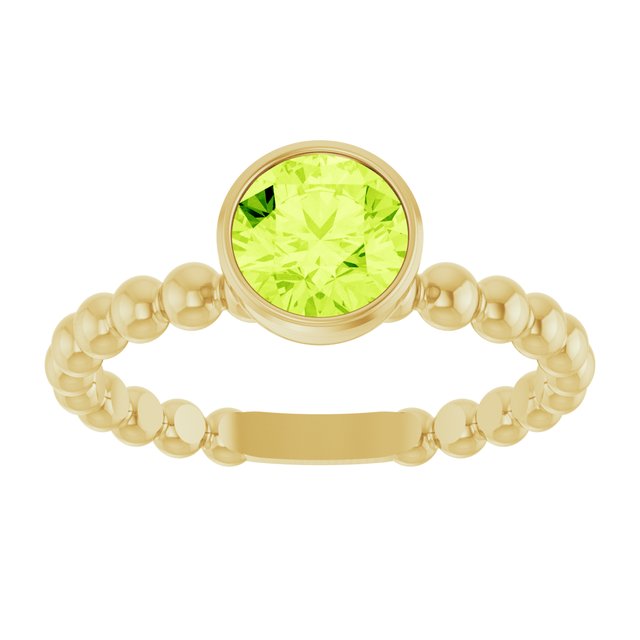 14K Yellow Natural Peridot Family Beaded Stackable Ring