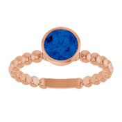 14K Rose Natural Blue Sapphire Family Beaded Stackable Ring