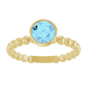14K Yellow Natural Aquamarine Family Beaded Stackable Ring