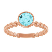 14K Rose Natural Blue Zircon Family Beaded Stackable Ring