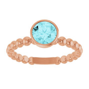 14K Rose Natural Blue Zircon Family Beaded Stackable Ring