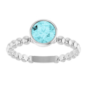 Sterling Silver Natural Blue Zircon Family Beaded Stackable Ring