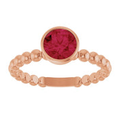 14K Rose Lab-Grown Ruby Family Beaded Stackable Ring