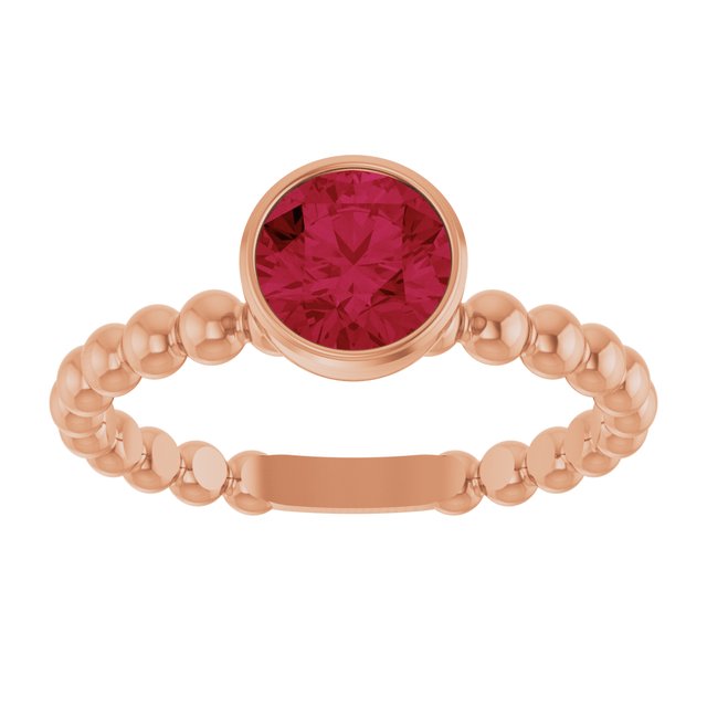 14K Rose Lab-Grown Ruby Family Beaded Stackable Ring